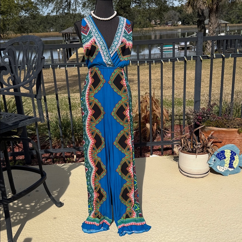 NWT! Flying Tomato Colorful Geometric Halter Jumpsuit